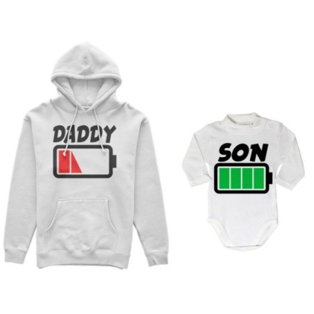 Coordinato felpe o body lupetto neonato padre figlio daddy low battery son daughter super charged Per il papà