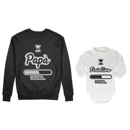 Coordinato felpe o body lupetto neonato padre figlio papà loading sorellina fratellino loading Per il papà