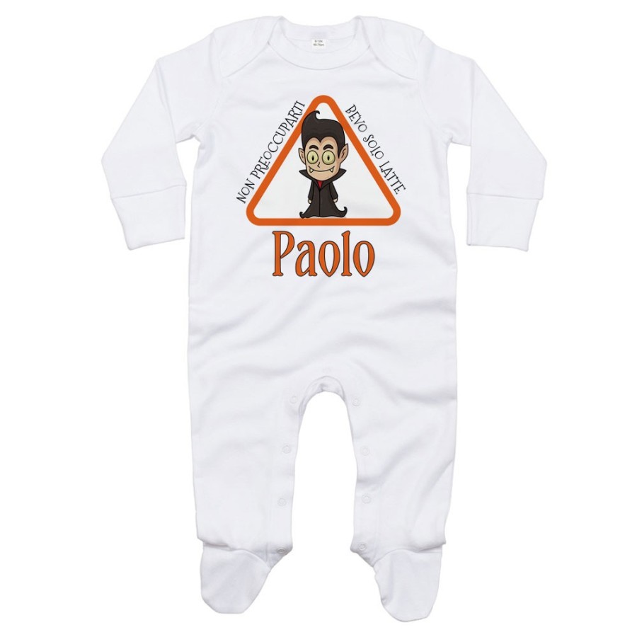 Tutina neonato personalizzata con nome non preoccuparti bevo solo latte Halloween