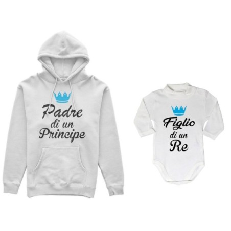 Coordinato felpe o body lupetto padre figlio padre di un principe principessa figlio figlia re corona azzurra fucsia Per il papà