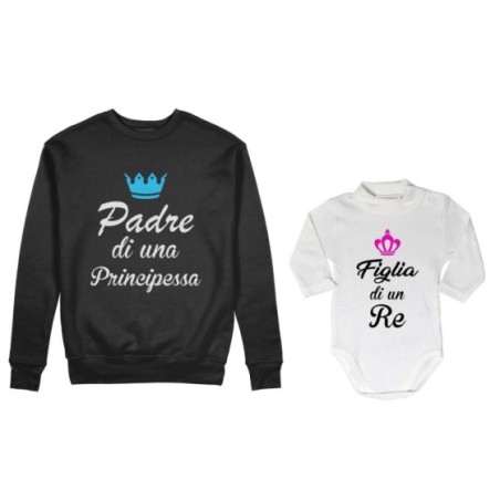 Coordinato felpe o body lupetto padre figlio padre di un principe principessa figlio figlia re corona azzurra fucsia Per il papà