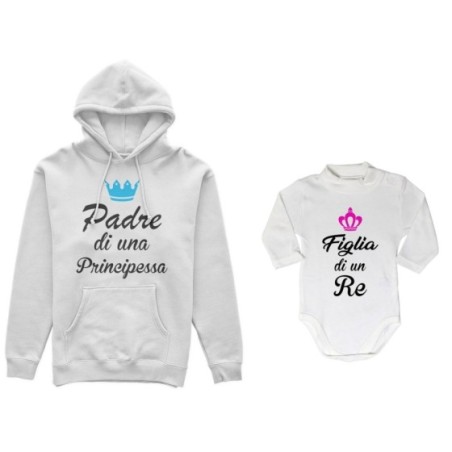 Coordinato felpe o body lupetto padre figlio padre di un principe principessa figlio figlia re corona azzurra fucsia Per il papà
