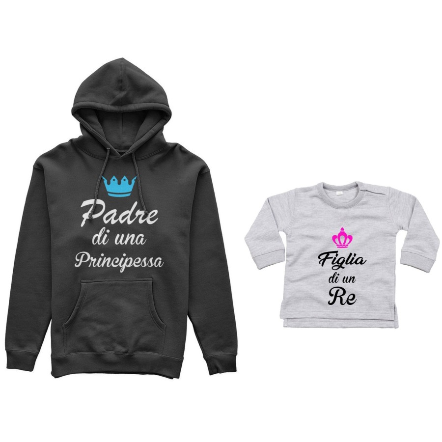 Coordinato felpe o body lupetto padre figlio padre di un principe principessa figlio figlia re corona azzurra fucsia Per il papà