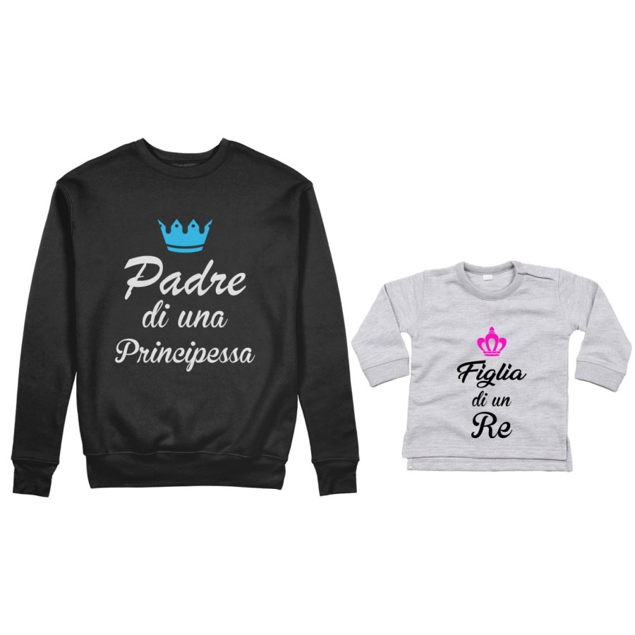 Coordinato felpe o body lupetto padre figlio padre di un principe principessa figlio figlia re corona azzurra fucsia Per il papà