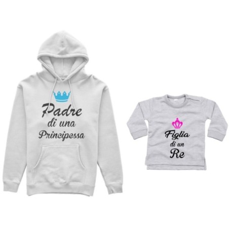 Coordinato felpe o body lupetto padre figlio padre di un principe principessa figlio figlia re corona azzurra fucsia Per il papà