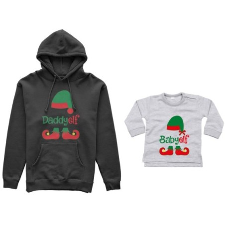 Coordinato felpe o body lupetto neonato padre figlio personalizzabile con nome daddy elf baby elf Natale