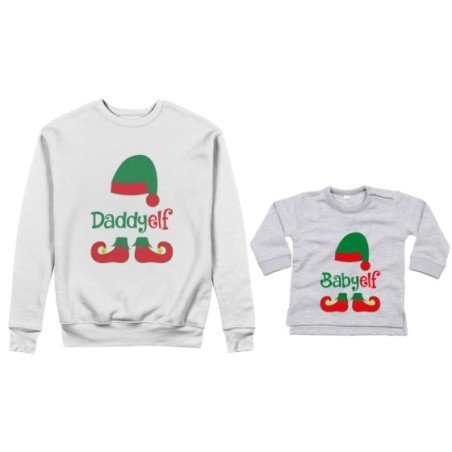 Coordinato felpe o body lupetto neonato padre figlio personalizzabile con nome daddy elf baby elf Natale