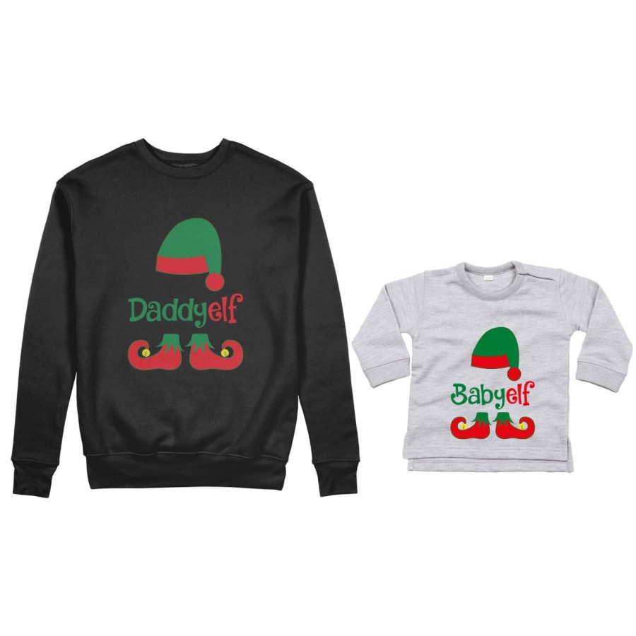 Coordinato felpe o body lupetto neonato padre figlio personalizzabile con nome daddy elf baby elf Natale