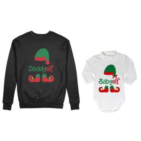 Coordinato felpe o body lupetto neonato padre figlio personalizzabile con nome daddy elf baby elf Natale