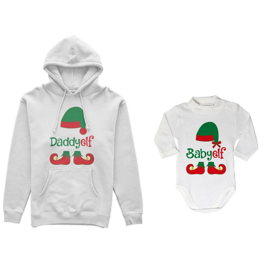 Coordinato felpe o body lupetto neonato padre figlio personalizzabile con nome daddy elf baby elf Natale