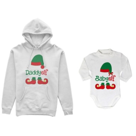 Coordinato felpe o body lupetto neonato padre figlio personalizzabile con nome daddy elf baby elf Natale