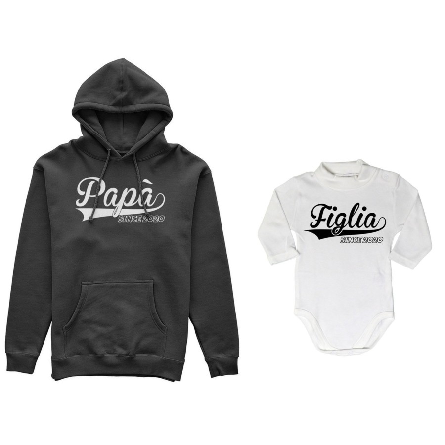Coordinato felpe o body lupetto padre figlio personalizzato con anno papà since figlio figlia since Per il papà