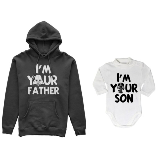 Coordinato felpe o body lupetto neonato padre figlio i am your father i am your son Per il papà