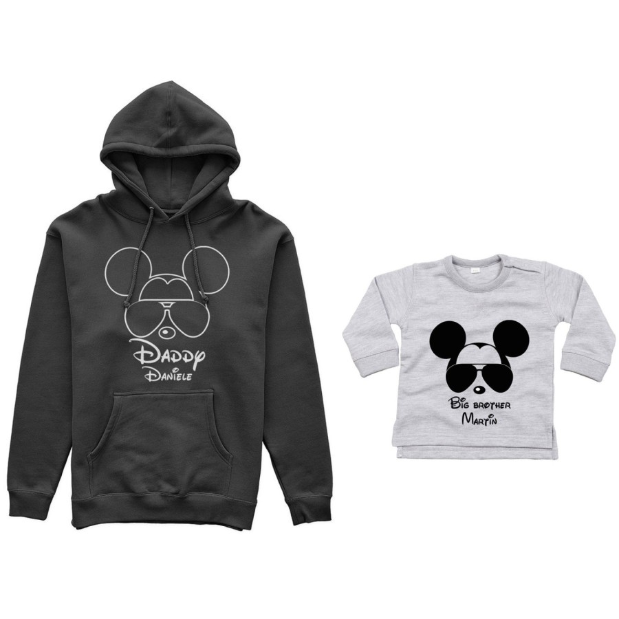 Coordinato felpe o body lupetto padre figlio personalizzato daddy mickey baby brother mickey Per il papà