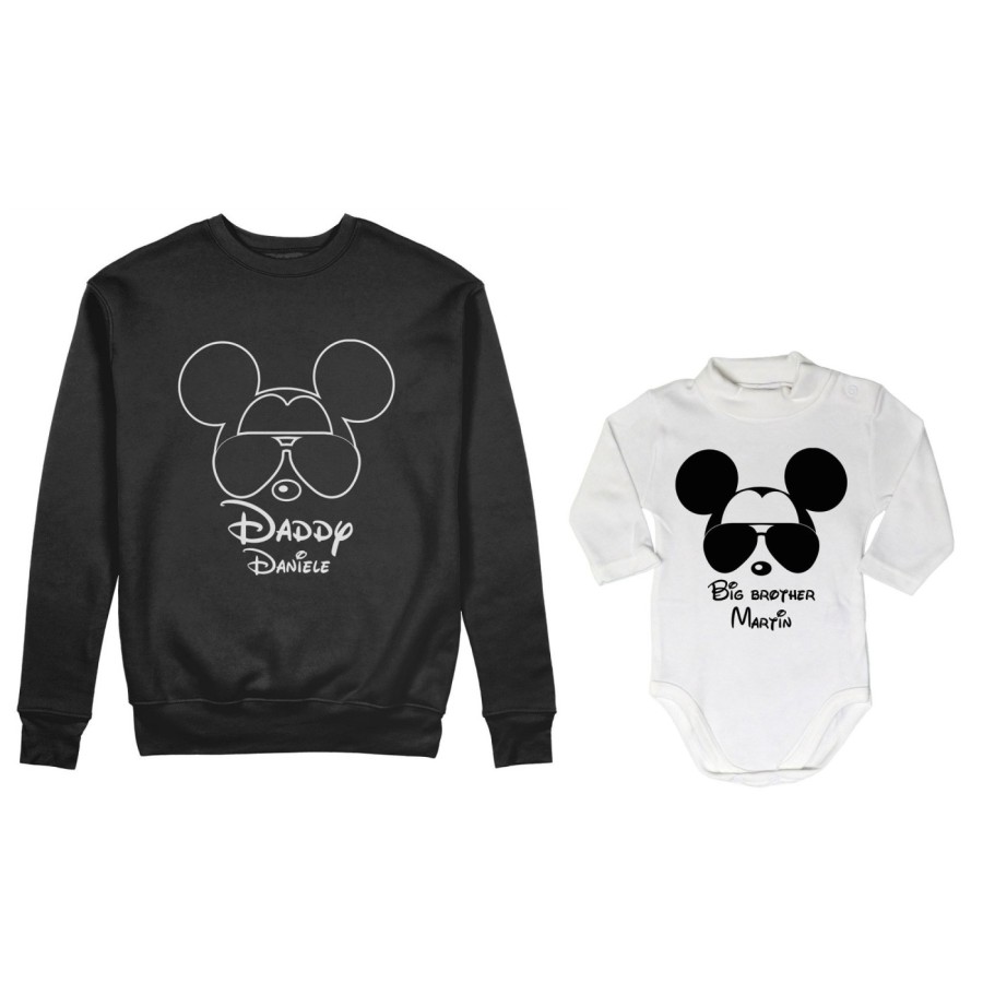Coordinato felpe o body lupetto padre figlio personalizzato daddy mickey baby brother mickey Per il papà