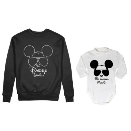 Coordinato felpe o body lupetto padre figlio personalizzato daddy mickey baby brother mickey Per il papà