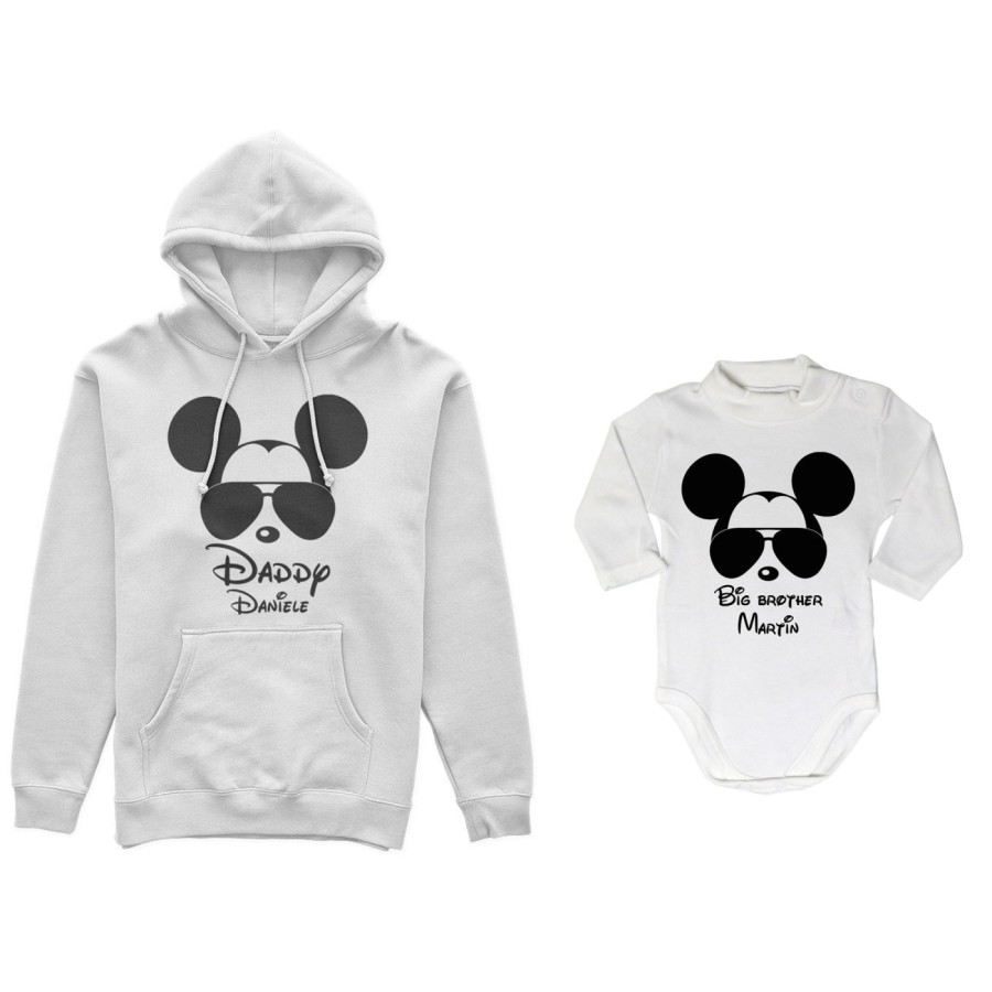 Coordinato felpe o body lupetto padre figlio personalizzato daddy mickey baby brother mickey Per il papà