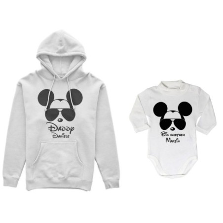 Coordinato felpe o body lupetto padre figlio personalizzato daddy mickey baby brother mickey Per il papà