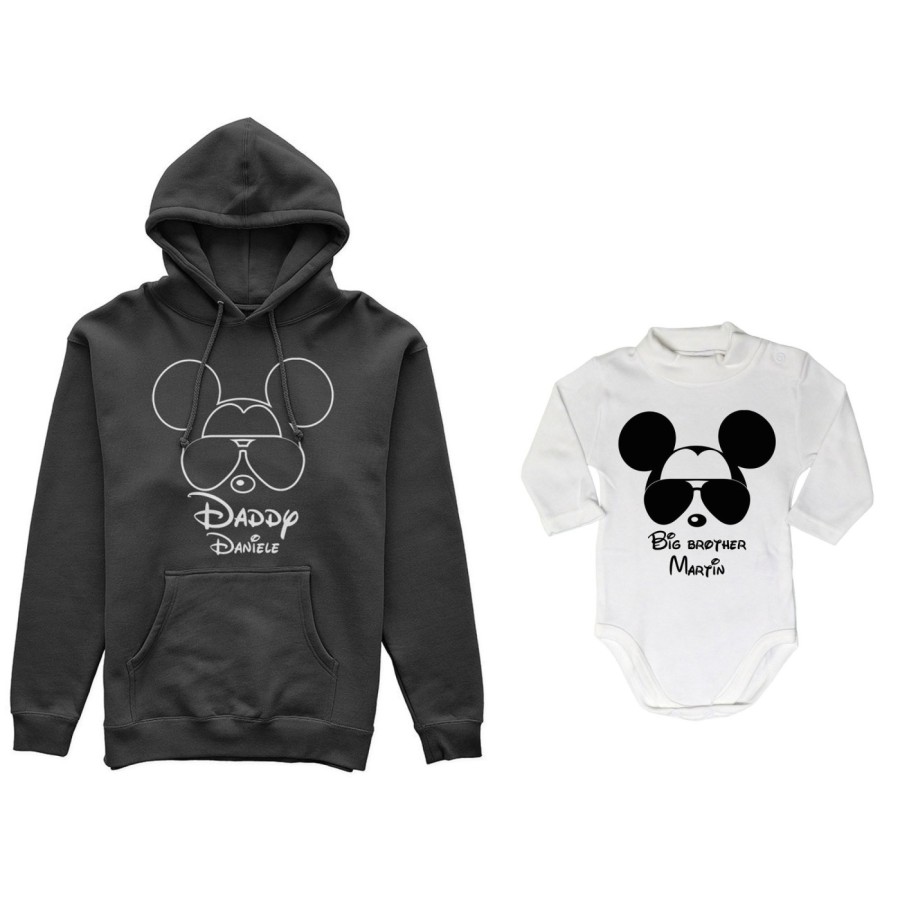 Coordinato felpe o body lupetto padre figlio personalizzato daddy mickey baby brother mickey Per il papà