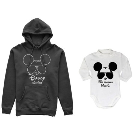 Coordinato felpe o body lupetto padre figlio personalizzato daddy mickey baby brother mickey Per il papà