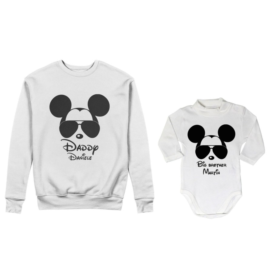 Coordinato felpe o body lupetto padre figlio personalizzato daddy mickey baby brother mickey Per il papà