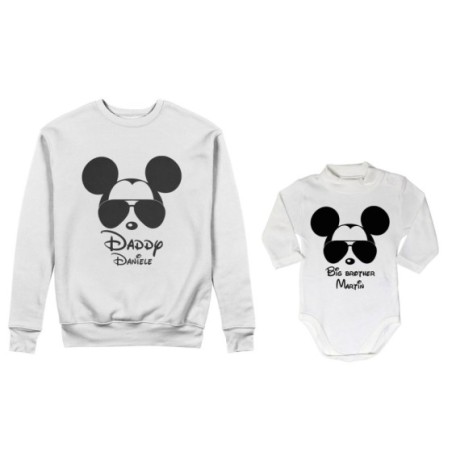 Coordinato felpe o body lupetto padre figlio personalizzato daddy mickey baby brother mickey Per il papà