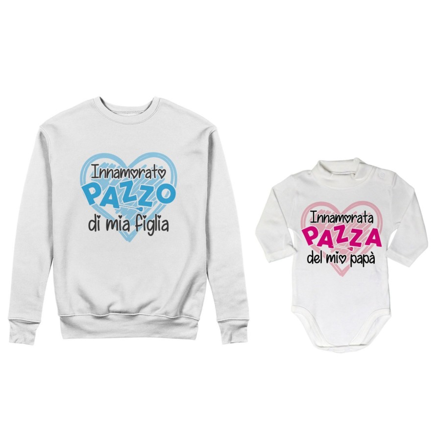 Coordinato felpe o body lupetto neonato padre figlio innamorato pazzo di mio figlio mia figlia  Per il papà