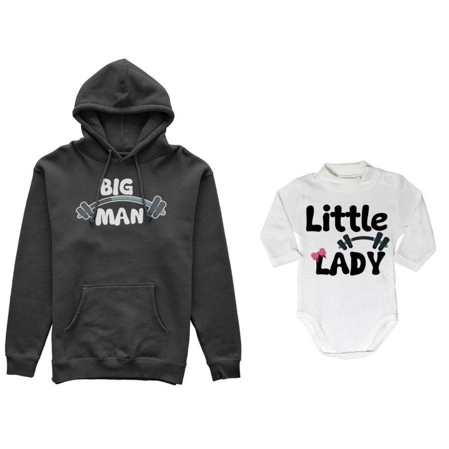Coordinato felpe o body lupetto neonato padre figlio big man little man little lady fitness Per il papà