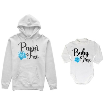 Coordinato felpe o body lupetto neonato padre figlio papà zampa orso Per il papà