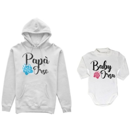 Coordinato felpe o body lupetto neonato padre figlio papà zampa orso Per il papà