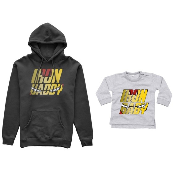 Coordinato felpe o body lupetto neonato padre figlio iron daddy iron baby sign Per il papà