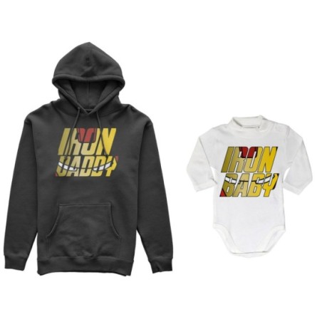 Coordinato felpe o body lupetto neonato padre figlio iron daddy iron baby sign Per il papà