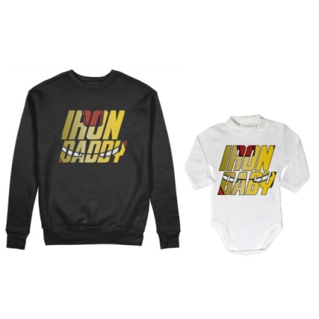Coordinato felpe o body lupetto neonato padre figlio iron daddy iron baby sign Per il papà