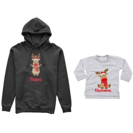 Coordinato felpe o body lupetto neonato padre figlio personalizzabile con nome rudolph family Natale