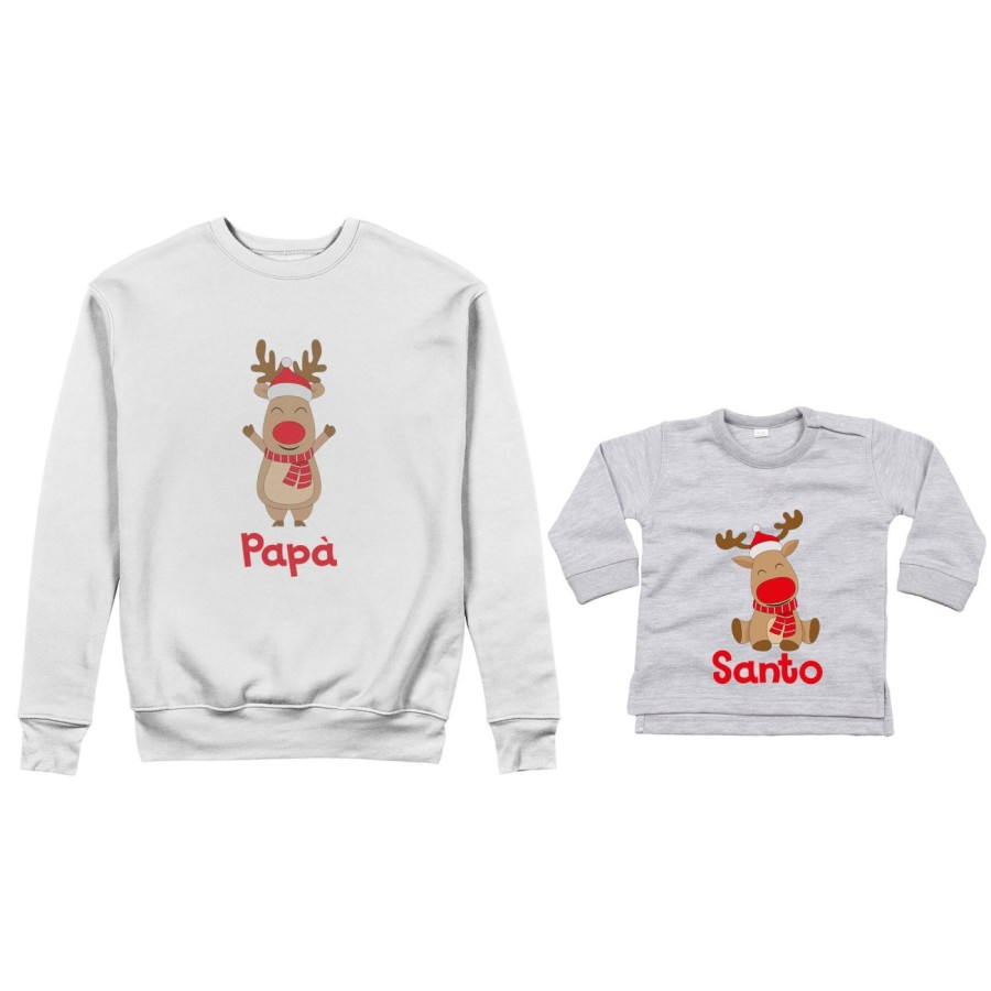 Coordinato felpe o body lupetto neonato padre figlio personalizzabile con nome rudolph family Natale