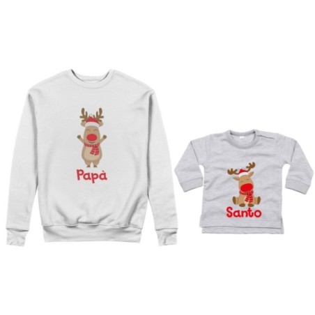 Coordinato felpe o body lupetto neonato padre figlio personalizzabile con nome rudolph family Natale