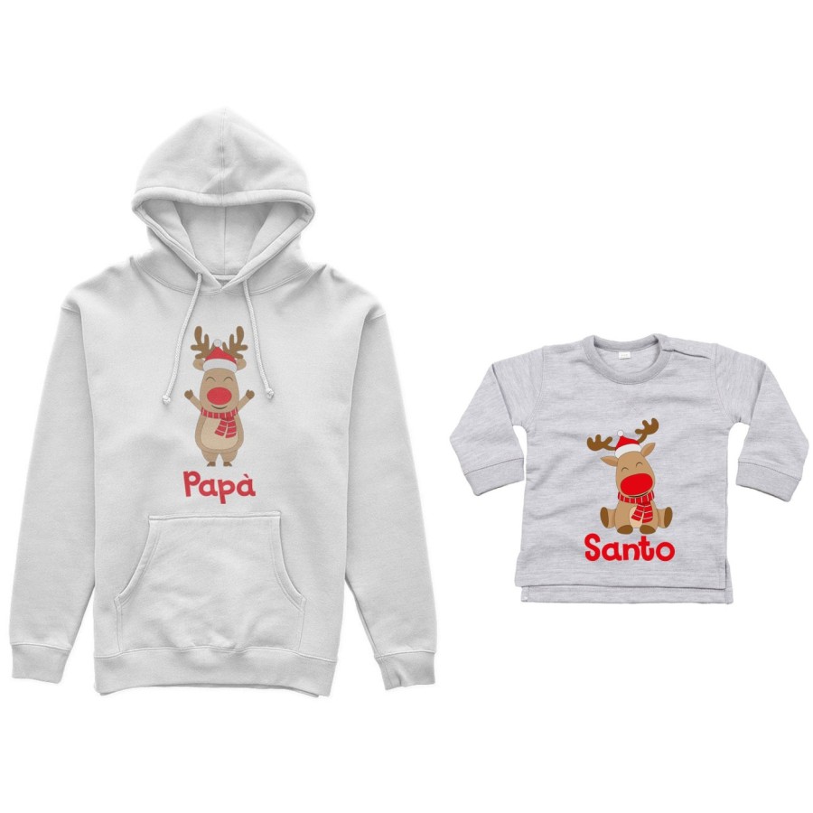 Coordinato felpe o body lupetto neonato padre figlio personalizzabile con nome rudolph family Natale