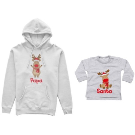 Coordinato felpe o body lupetto neonato padre figlio personalizzabile con nome rudolph family Natale