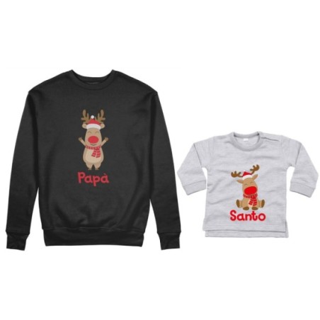 Coordinato felpe o body lupetto neonato padre figlio personalizzabile con nome rudolph family Natale