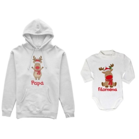 Coordinato felpe o body lupetto neonato padre figlio personalizzabile con nome rudolph family Natale