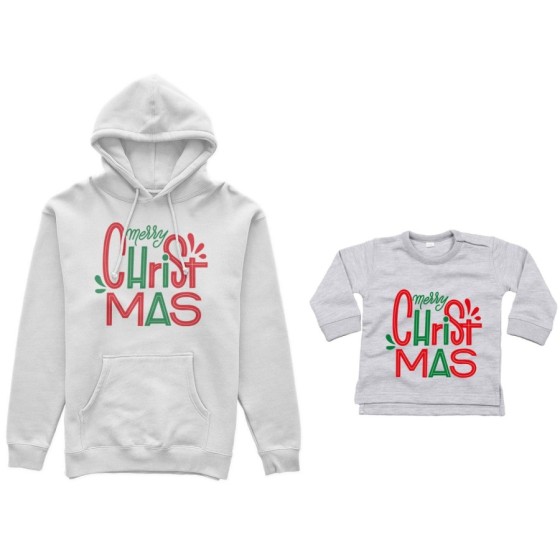 Coordinato felpe o body lupetto padre figlio personalizzabile con nomi merry christmas colorful Natale