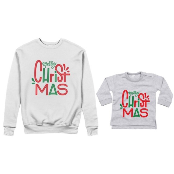 Coordinato felpe o body lupetto padre figlio personalizzabile con nomi merry christmas colorful Natale 2