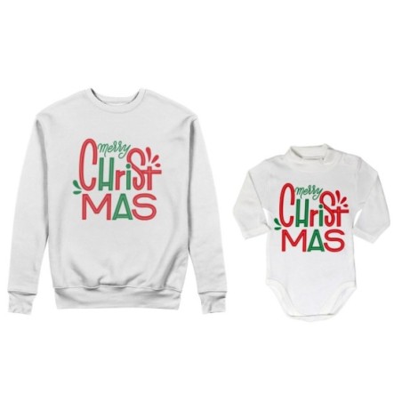 Coordinato felpe o body lupetto padre figlio personalizzabile con nomi merry christmas colorful Natale