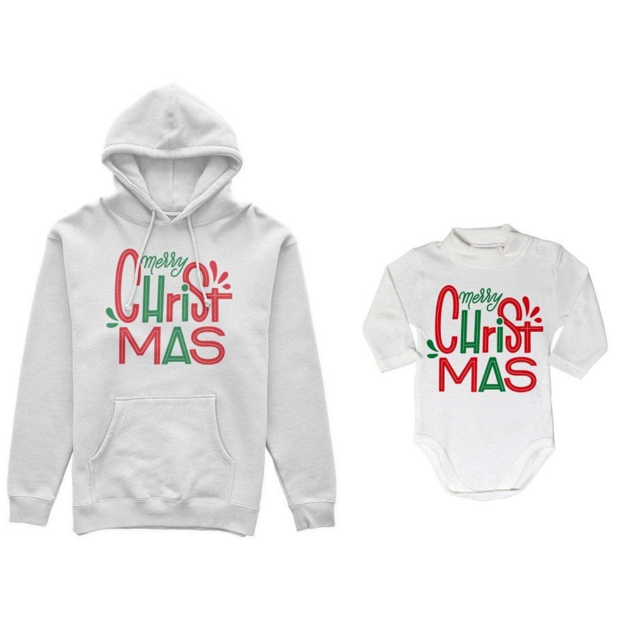 Coordinato felpe o body lupetto padre figlio personalizzabile con nomi merry christmas colorful Natale