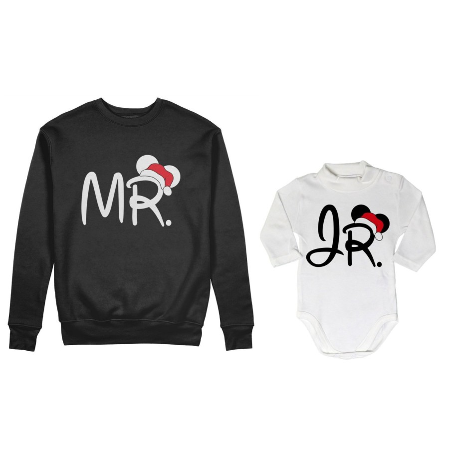 Coordinato felpe o body lupetto neonato padre figlio personalizzabile con nome mr - jr Natale