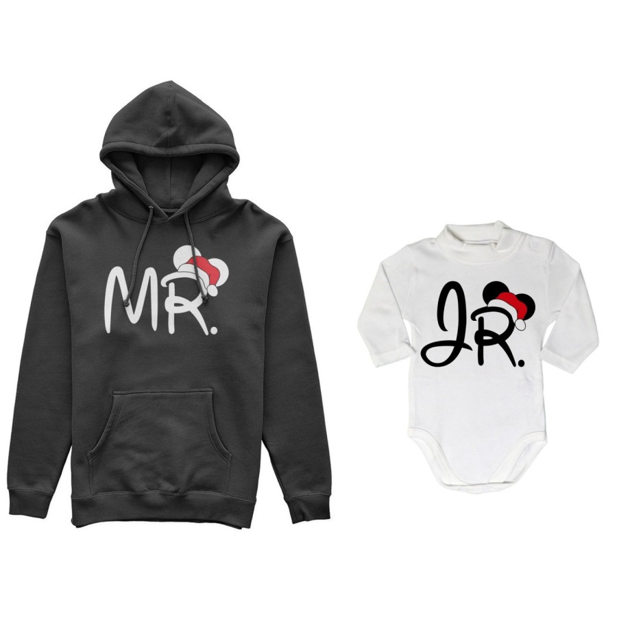 Coordinato felpe o body lupetto neonato padre figlio personalizzabile con nome mr - jr Natale