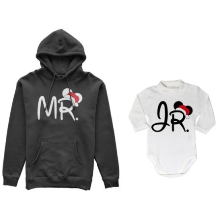 Coordinato felpe o body lupetto neonato padre figlio personalizzabile con nome mr - jr Natale