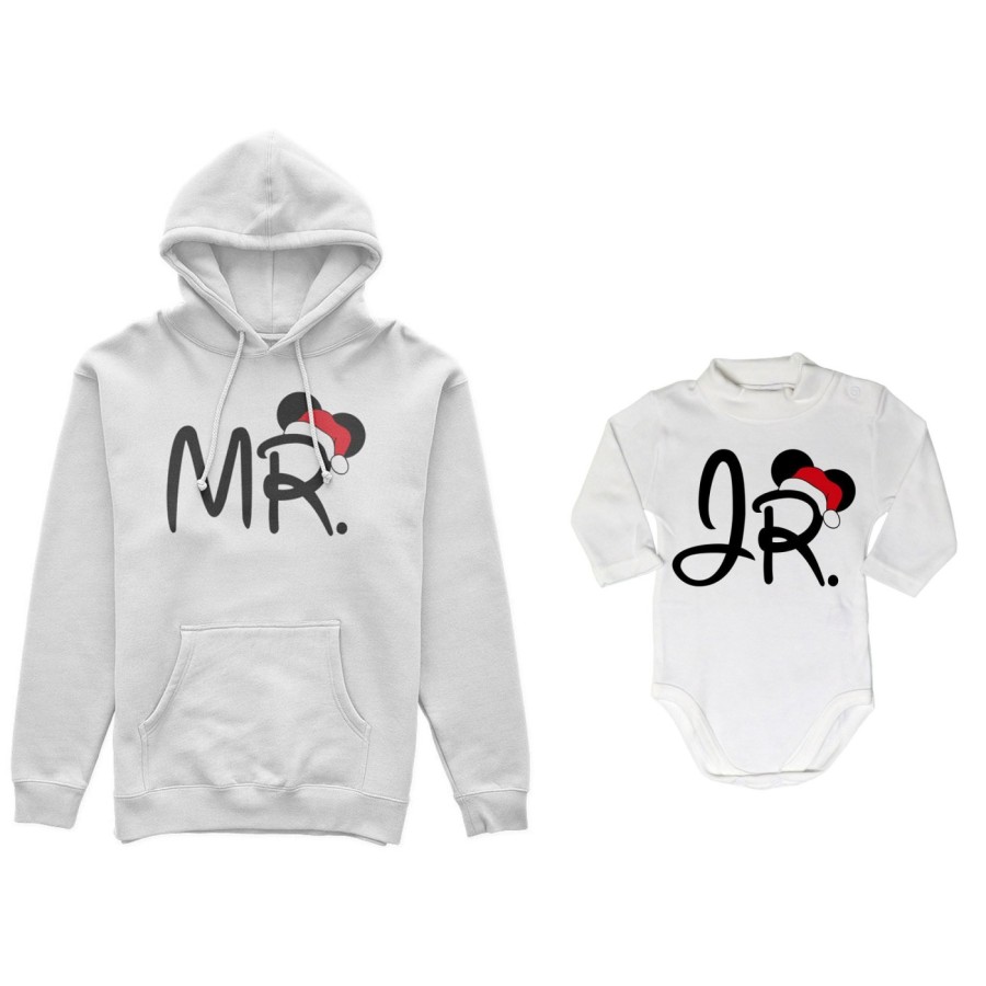 Coordinato felpe o body lupetto neonato padre figlio personalizzabile con nome mr - jr Natale