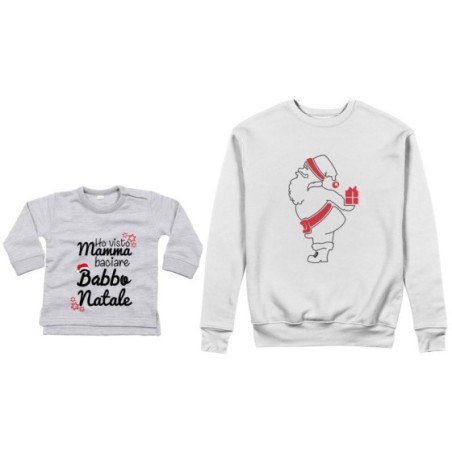 Coordinato felpe o body lupetto neonato padre figlio ho visto mamma baciare babbo natale Natale