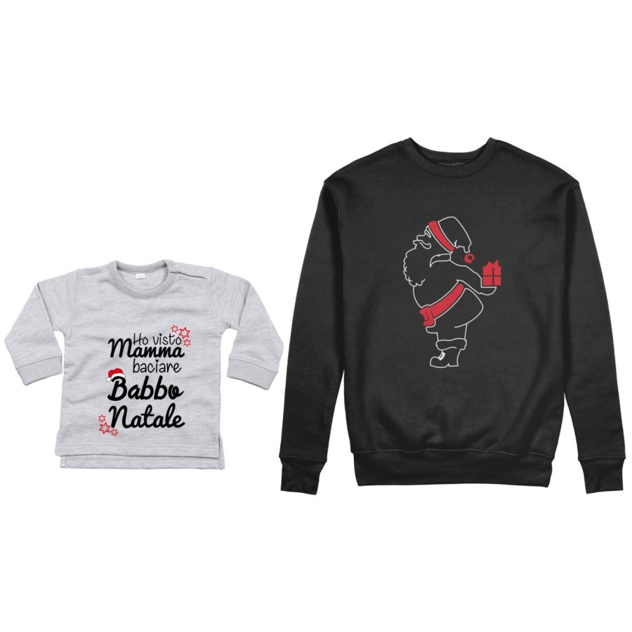 Coordinato felpe o body lupetto neonato padre figlio ho visto mamma baciare babbo natale Natale